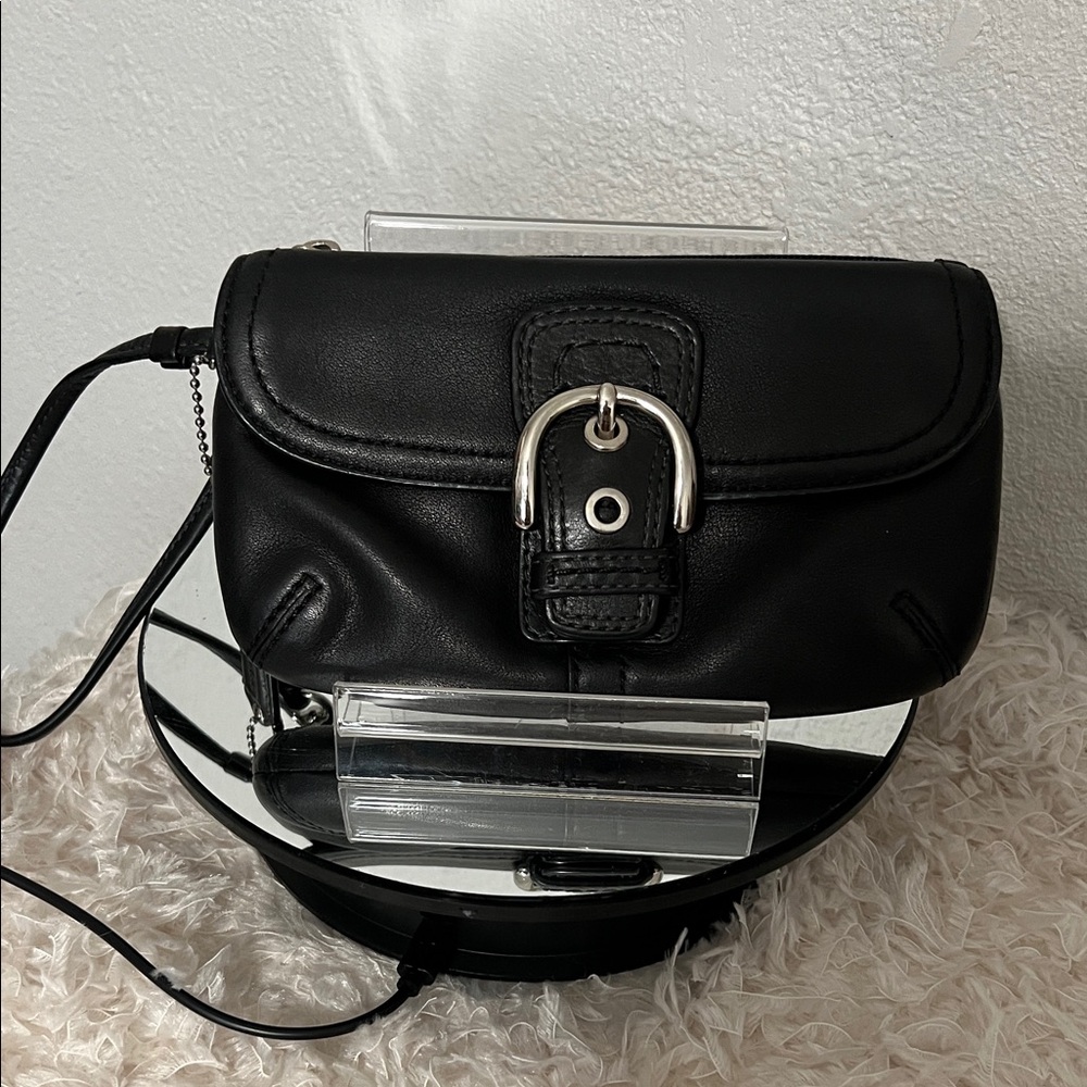 Coach SoHo Black Leather Wristlet with Silver Hardware